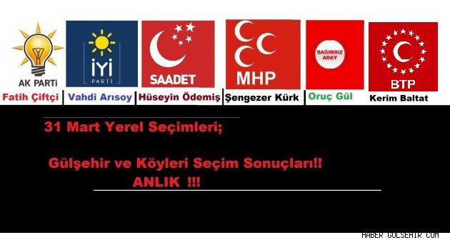 31 Mart Gülşehir ve Köyleri Seçim Sonuçları!! ANLIK BURADA OLACAK