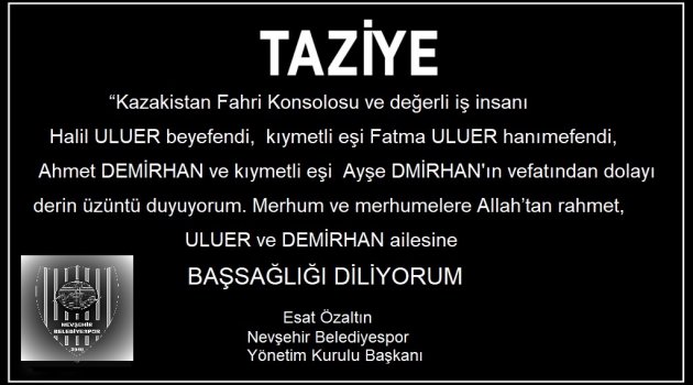 Nevşehir Belediyespor Yönetiminden Taziye Mesajı