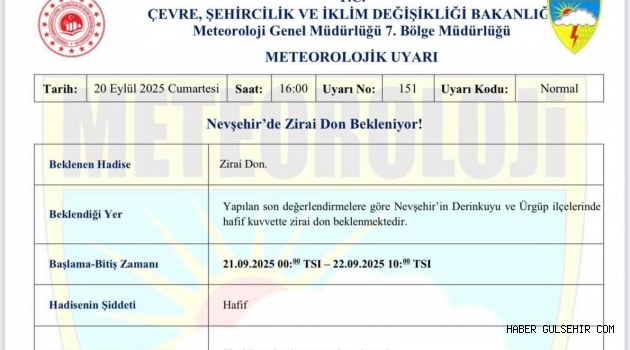 Nevşehir Bölgesinde Zirai Don Uyarısı