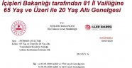 İçişleri Bakanlığı tarafından 81 İl Valiliğine 65 Yaş ve Üzeri ile 20 Yaş Altı Genelgesi