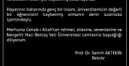 Rektör Aktekin’den NEVÜ Öğrencisi Hamza Karsandı İçin Taziye Mesajı