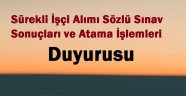 Sürekli İşçi Alımı Sözlü Sınav Sonuçları ve Atama İşlemleri Duyurusu